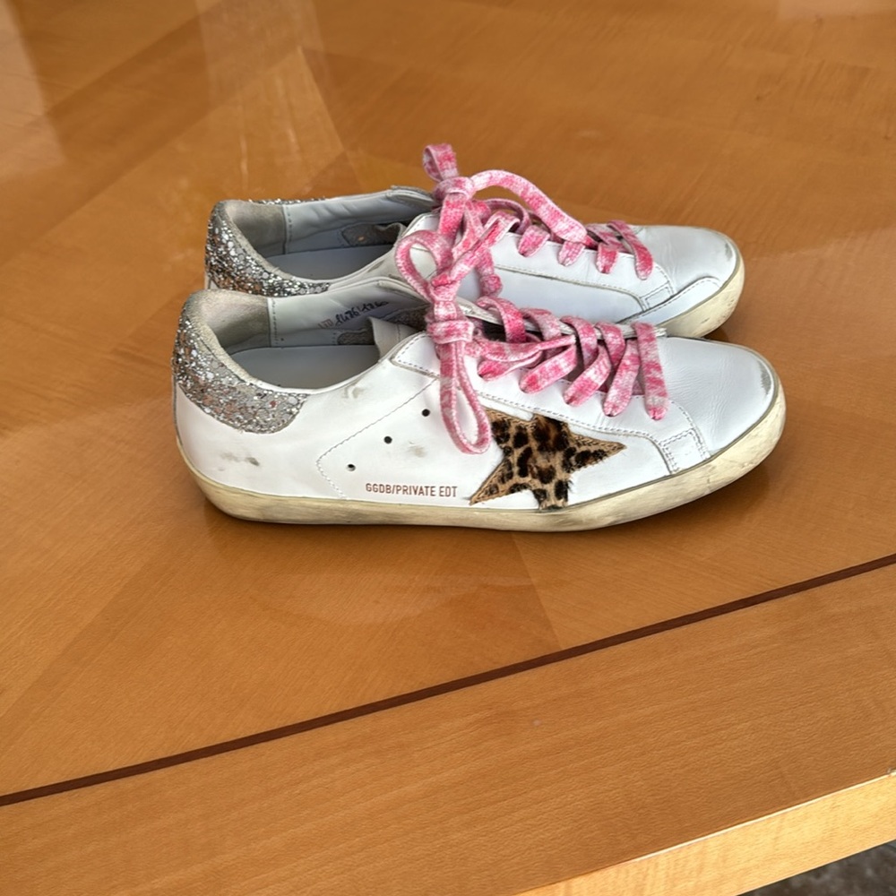 Golden goose White Sneakers with Pink Laces and Leopard Print size 7